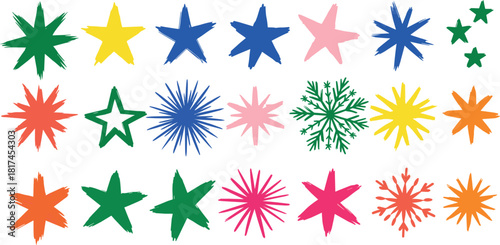 Colorful Starbursts and Snowflake Designs - Joyful Festive Vector Graphics