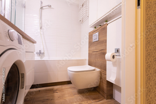 Modern Bathroom Interior Featuring Shower and Toilet Facilities with Stylish Accessories