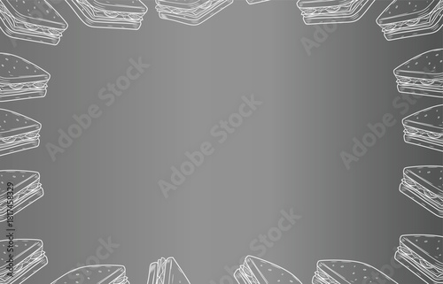 Minimal sandwich outline frame on a smooth gray background, ideal for restaurant menus, food banners, packaging, and culinary branding.
