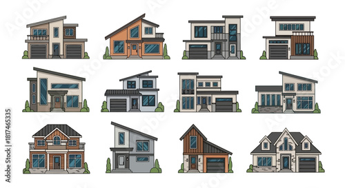 Illustration of a row of colorful European-style houses with gabled roofs and pastel facades