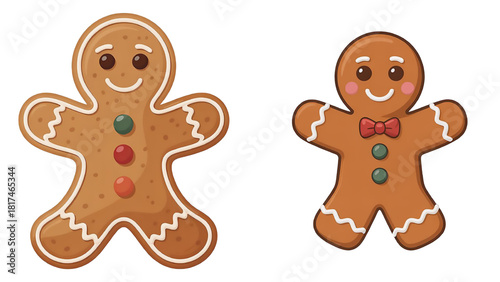 Adorable gingerbread man cookie with glossy icing decorations in a cute vector style, perfect for Christmas themes, winter artwork, and festive seasonal design projects isolated transparent background