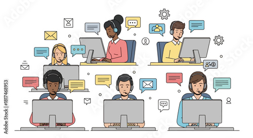 Customer Service Team Helping Clients with Tech Support and Communication