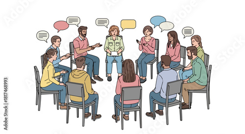 Diverse Group of People Engaging in a Discussion and Sharing Ideas in a Circle