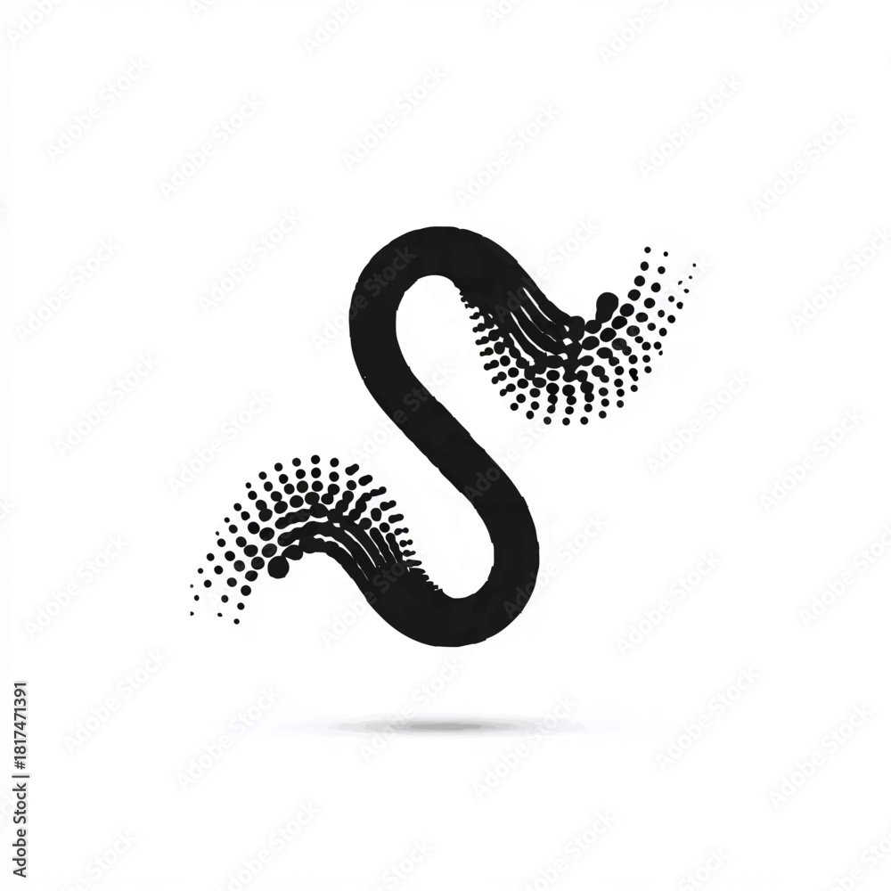 Obraz premium Black Dot Pattern Forming Wavy Line on White