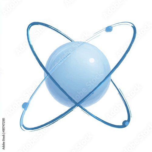 Stylized atom model with orbiting electrons in blue


