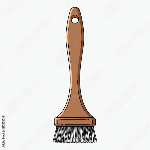 Illustration of a brown paintbrush with a wooden handle on a white background