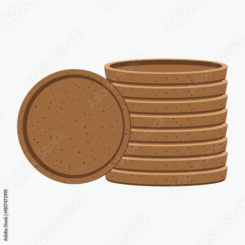 Illustration of stacked terracotta pots with one lying on its side against a white background