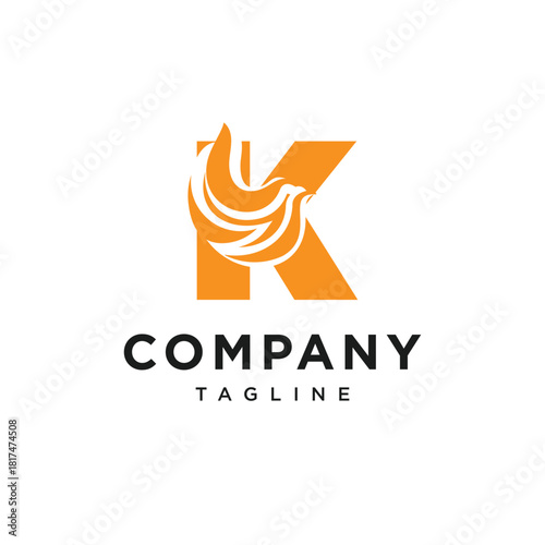 Letter K Fire Bird Logo Icon Vector