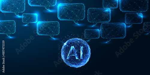 Futuristic AI technology in digital communication sphere low poly vector illustration