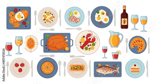 Elegant Table Setting A Feast of Gourmet Dishes and Refreshing Drinks, Perfect for Dining