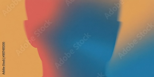 Abstract silhouette of person head with vibrant blue and orange shadow gradient. Modern minimal design concept for creative projects