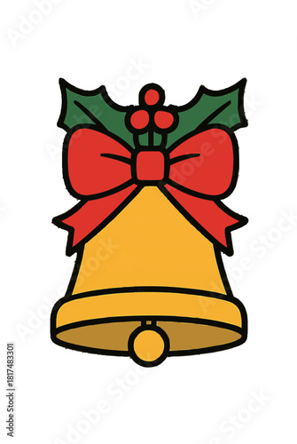 Golden Christmas Bell Flat Vector Icon