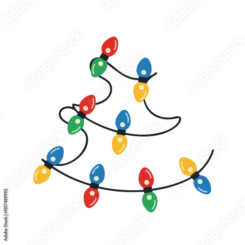 Colorful Christmas lights shaped like a Christmas tree for Old New Year  