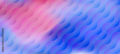 Blue and pink wavy mesh gradient background with ribbed glass effect. Abstract bright ultramarine and rose fluid digital watercolor for business banner design, sunset sky concept, liquid poster