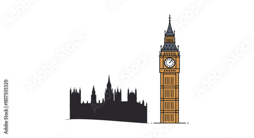 big ben illustration of iconic london landmark featuring the houses of parliament against a white background perfect for tourism and travel designs