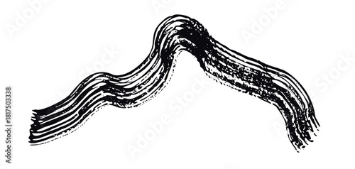 Wave textured vector grunge black ink paint brush stroke border. Abstract curve dynamic isolated dark line pattern paintbrush for texture design, abstract sound sign, striped mascara, mountain
