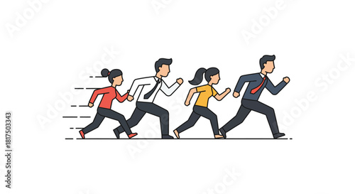 Business people running in competition racing to success team work corporate sprint illustrating leadership progress and motivation achievement
