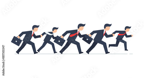 Business people running in a row holding briefcases conveying teamwork and competition in the corporate world for illustrating success and growth.