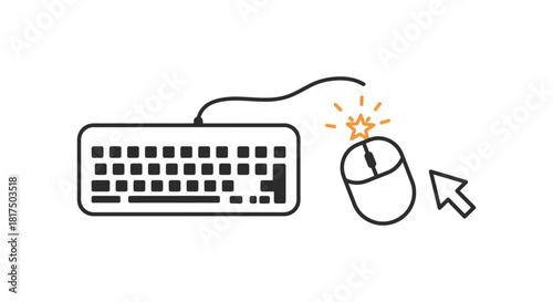 computer mouse click engaging with tech a cursor clicks a mouse next to a keyboard perfect for illustrating technology concepts online work and web design