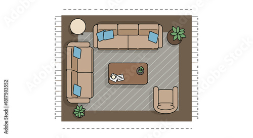 cozy living room layout overhead view featuring sofa chair rug and furniture perfect for interior design concepts and home decor inspiration