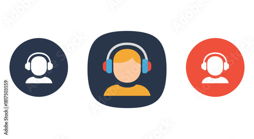 Customer support agent icons providing assistance and online customer service helping customers through communication platforms for business needs.