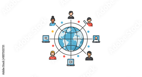 global communication network diverse team connecting worldwide via digital devices facilitating international collaboration and business solutions efficiently.