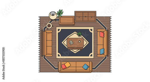 living room arrangement illustration showing furniture layout perfect for interior design blog or home decor website showcasing space planning and functionality