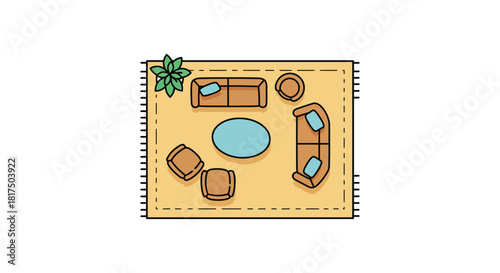 Living room layout illustration showing furniture arrangement on a rug creating an inviting space for relaxation and social gatherings in home decor blogs.