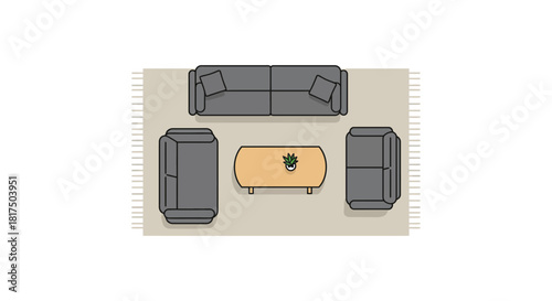living room layout plan a cozy seating arrangement with sofa chairs and coffee table on a rug perfect for interior design and floor plan visuals