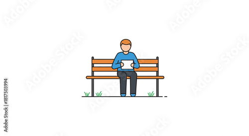 man on park bench reading a tranquil scene of a person relaxing outdoors ideal for illustrating relaxation leisure activities and outdoor recreation.