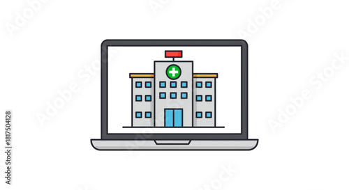 Online healthcare services a hospital on a laptop screen providing digital healthcare telehealth and remote medical access for convenience