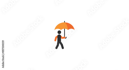 protection under umbrella walking stick figure with orange umbrella offering cover and security in uncertain times illustrating safety net