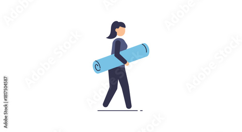 Woman carrying yoga mat to class illustrating a healthy lifestyle and wellness routine for fitness blogs and modern health campaigns.