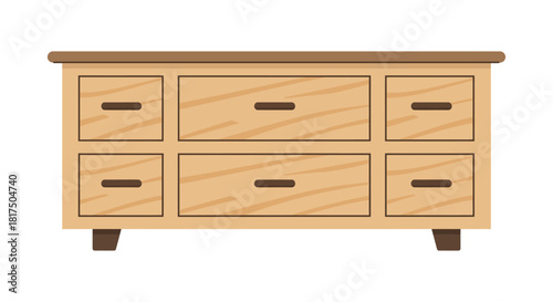 Wooden dresser with drawers storing clothes in bedroom furniture promoting home organization interior design and storage solutions for decluttered home.
