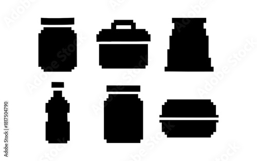 Silhouette icons of modern kitchen and pantry containers