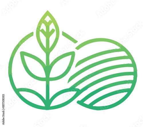 Illustration of green plant and farm field environment logo