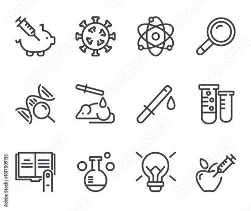 Clinical trials line icons. Set of outline symbols, simple graphic elements, modern linear style black pictograms collection. Vector line icons set