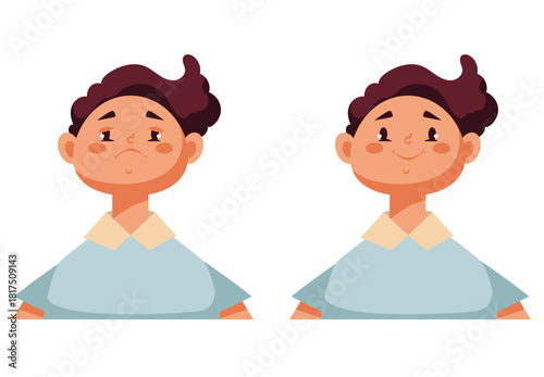 Happy angry children boy girl concept. Vector graphic design illustration