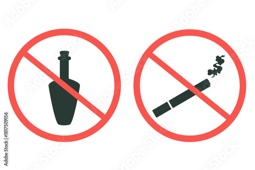 Prohibit symbol sign red closs isolated set. Vector flat graphic design illustration