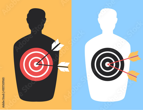 Archery target dart arrow success hit concept. Vector flat graphic design illustration