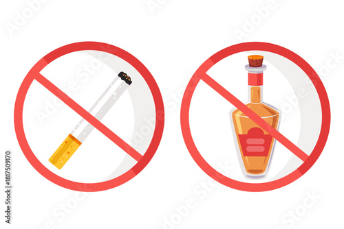 Prohibit symbol sign red closs isolated set. Vector flat graphic design illustration