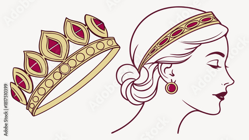 “Royal vintage jewellery vector design inspired by old regal aesthetics, ornate gold filigree (flat vector), gemstone highlights, classic symmetrical shapes, luxurious clean outline work.”