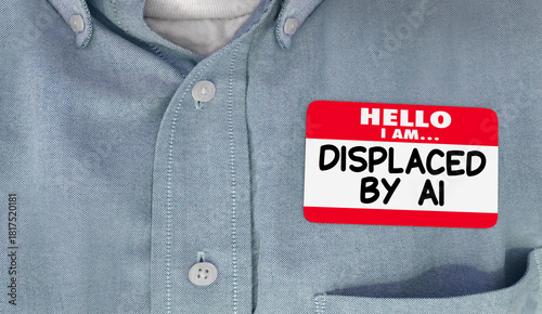 Hello I Am Displaced by AI Name Tag Sticker Job Lost Unemployed 3d Illustration