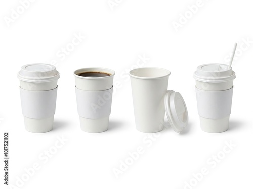 Wallpaper Mural Variety of white paper coffee cups with sleeves and lids, isolated on a clean white background Torontodigital.ca