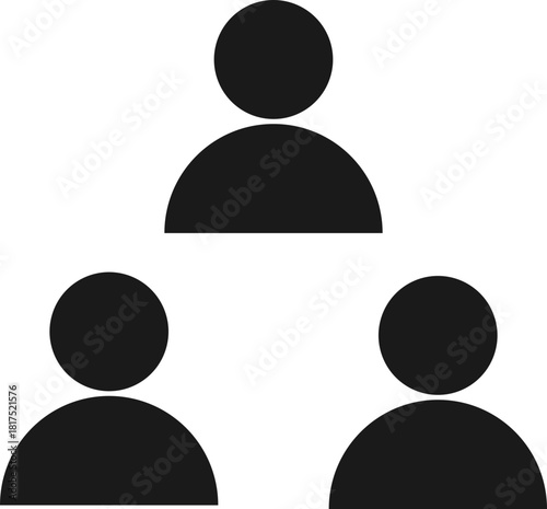 Minimalist icon of three human figures arranged together. Suitable for representing groups, communities, teamwork, collaboration, or user clusters.