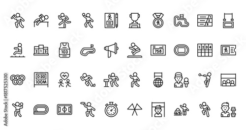 40 set of outline web track and field icons such as athlete, cup, athlete, athlete, games, vector thin icons for report, presentation, diagram, web design, mobile app
