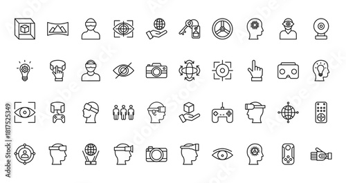 40 set of outline web virtual reality icons such as image, key, idea, temperature, scan, d, marketing vector thin icons for report, presentation, diagram, web design, mobile app