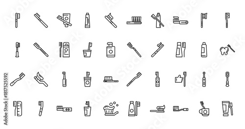 40 set of outline web toothbrush icons such as toothbrush, toothbrush, vector thin icons for report, presentation, diagram, web design, mobile app