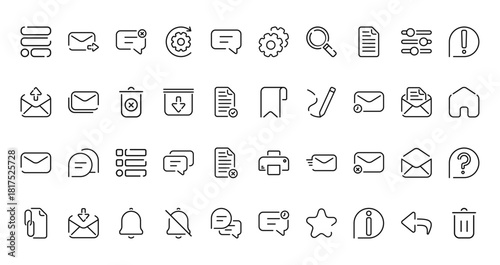 40 set of outline web email and web icons such as email, ting, mail, bookmark, email, print, attachment vector thin icons for report, presentation, diagram, web design, mobile app