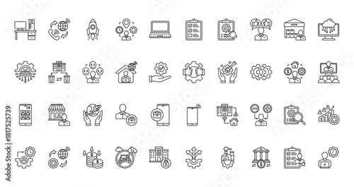 40 set of outline web remote working icons such as voip, task, technology, job satisfaction, video call, smartphone, discipline vector thin icons for report, presentation, diagram, web design,